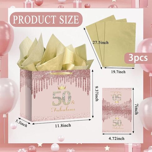 RDKOEAKEL Rose Gold Sweet 16 Fabulous Birthday Gift Bag for Girls Large Pink Gift Bag with Wrapping Paper and Card Perfect for Sweet 16 Party, 16th Birthday Decorations, and Party Supplies for Girls in Saudi Arabia