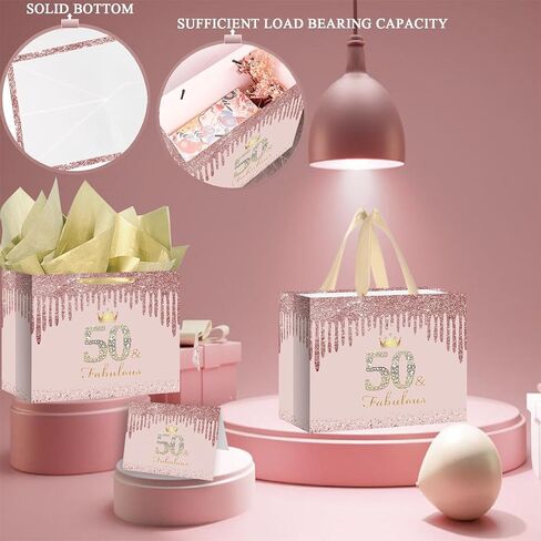 RDKOEAKEL Rose Gold Sweet 16 Fabulous Birthday Gift Bag for Girls Large Pink Gift Bag with Wrapping Paper and Card Perfect for Sweet 16 Party, 16th Birthday Decorations, and Party Supplies for Girls in Saudi Arabia
