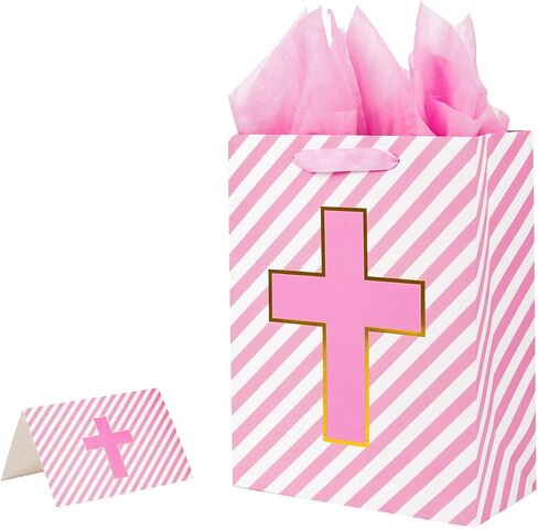 Lyforpyton حقيبة هدايا معمودية كبيرة للطفل 13 "Blue Cross Gift Bag مع ورق الأنسجة وبطاقة من أجل التعميد الديني Comember in Kuwait