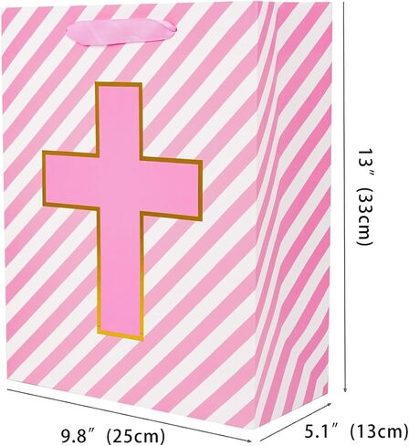 Lyforpyton حقيبة هدايا معمودية كبيرة للطفل 13 "Blue Cross Gift Bag مع ورق الأنسجة وبطاقة من أجل التعميد الديني Comember in Kuwait