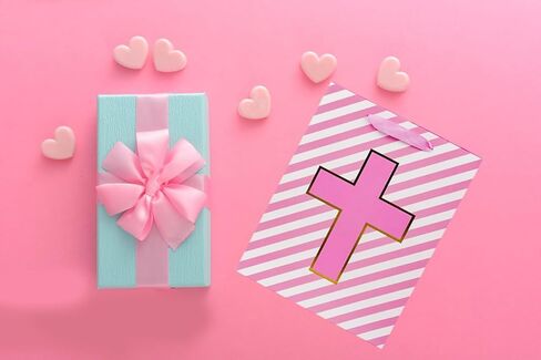 Lyforpyton حقيبة هدايا معمودية كبيرة للطفل 13 "Blue Cross Gift Bag مع ورق الأنسجة وبطاقة من أجل التعميد الديني Comember in Kuwait