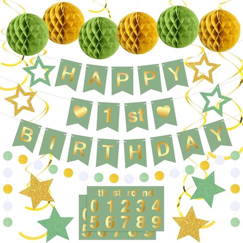 DIY Birthday Decorations Customizable Happy Birthday Banner with 6 Honeycomb Balls 8 Hanging Swirl Streamers 8 Glitter Stars and Circle Garland for Women Men Boys Girls(Purple Black) in Kuwait
