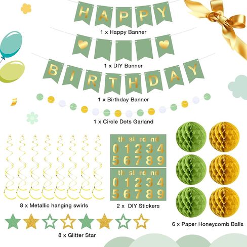DIY Birthday Decorations Customizable Happy Birthday Banner with 6 Honeycomb Balls 8 Hanging Swirl Streamers 8 Glitter Stars and Circle Garland for Women Men Boys Girls(Purple Black) in Kuwait
