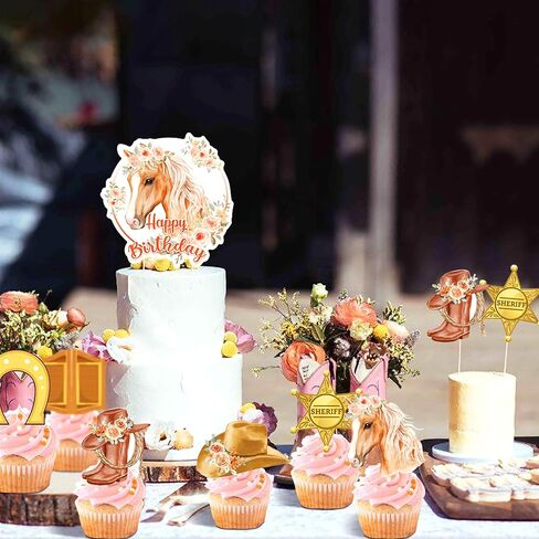 JeVenis 43 PCS Horse Party Decorations For Girls Horse Party Decorations Horse Theme Banner Photo Backdrop Horse Racing Horse Balloons Western Cowgirl Birthday Party Supplies in Kuwait