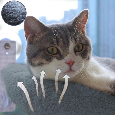 Foldable Cat Hammock for Window - Cordless, Embedded Machine Washable Padded Bed, Robust Metal - Frame Cat Window Perch for Large Cats and Kittens - Gray in Saudi Arabia