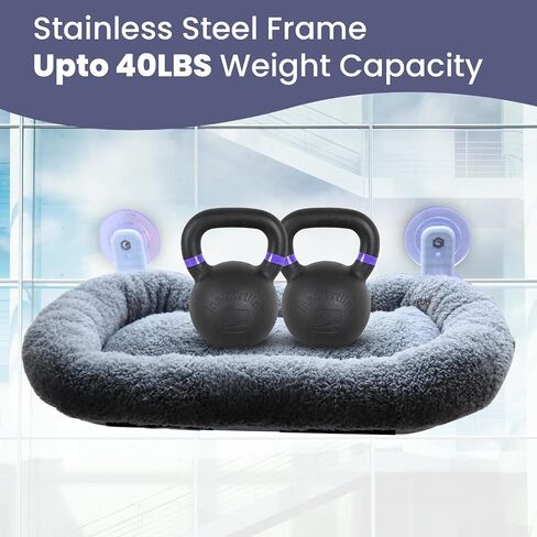 Foldable Cat Hammock for Window - Cordless, Embedded Machine Washable Padded Bed, Robust Metal - Frame Cat Window Perch for Large Cats and Kittens - Gray in Saudi Arabia
