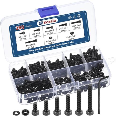 300pcs M4 Socket Head Cap Screws Bolts Nut Assortment Kit - [M4x6/8/10/14/18/20/30mm] Alloy Steel Fully Threaded Black Oxide 12.9 Internal Hex Screw for 3D Printer Use, with Wrench in Saudi Arabia