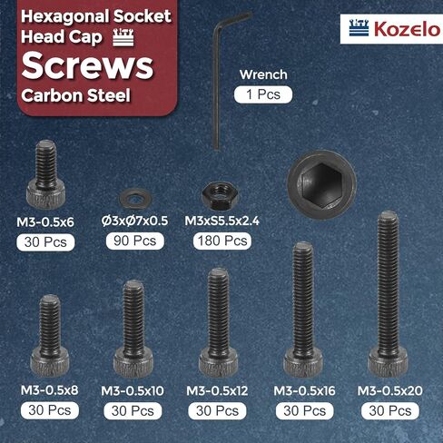 300pcs M4 Socket Head Cap Screws Bolts Nut Assortment Kit - [M4x6/8/10/14/18/20/30mm] Alloy Steel Fully Threaded Black Oxide 12.9 Internal Hex Screw for 3D Printer Use, with Wrench in Saudi Arabia