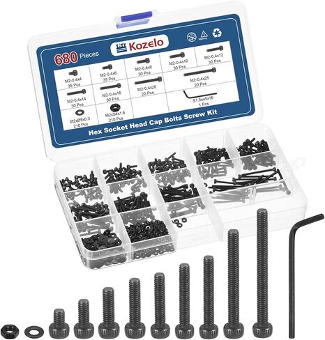 300pcs M4 Socket Head Cap Screws Bolts Nut Assortment Kit - [M4x6/8/10/14/18/20/30mm] Alloy Steel Fully Threaded Black Oxide 12.9 Internal Hex Screw for 3D Printer Use, with Wrench in Kuwait