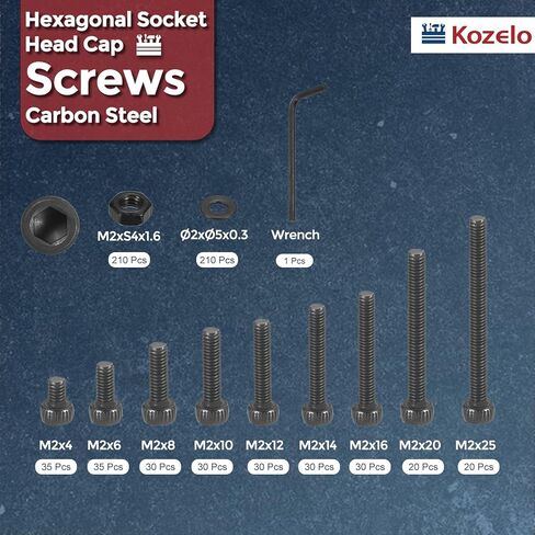 300pcs M4 Socket Head Cap Screws Bolts Nut Assortment Kit - [M4x6/8/10/14/18/20/30mm] Alloy Steel Fully Threaded Black Oxide 12.9 Internal Hex Screw for 3D Printer Use, with Wrench in Kuwait