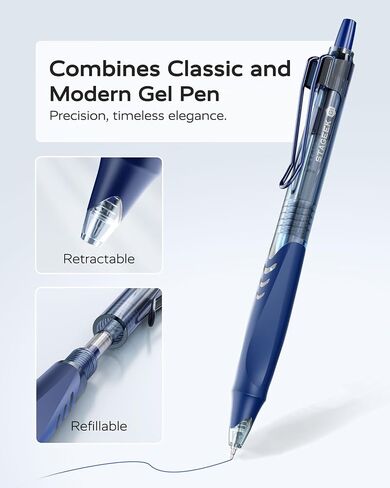 12 Pack Blue Gel Pens, Quick Dry Blue Ink Pens, 0.5mm Fine Point Retractable Smooth Writing Pens for Journaling, Writing, Business Gel Pen for Office School & Home Supplies(Blue) in Kuwait