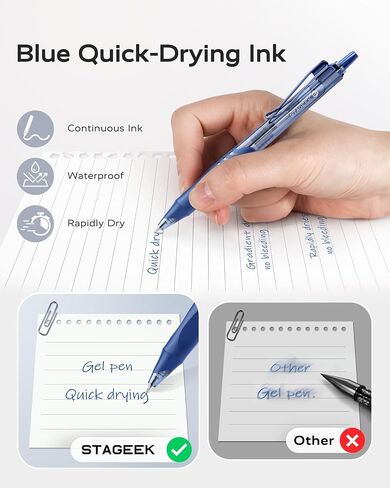 12 Pack Blue Gel Pens, Quick Dry Blue Ink Pens, 0.5mm Fine Point Retractable Smooth Writing Pens for Journaling, Writing, Business Gel Pen for Office School & Home Supplies(Blue) in Kuwait