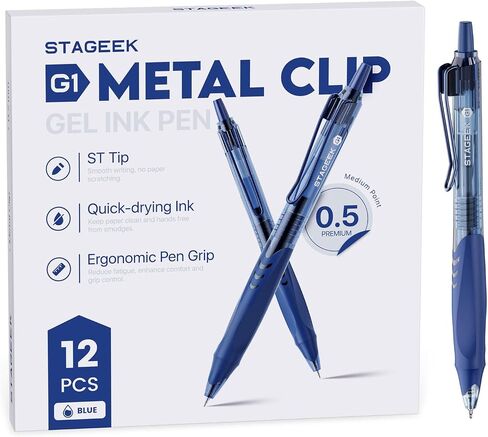 12 Pack Blue Gel Pens, Quick Dry Blue Ink Pens, 0.5mm Fine Point Retractable Smooth Writing Pens for Journaling, Writing, Business Gel Pen for Office School & Home Supplies(Blue) in Kuwait