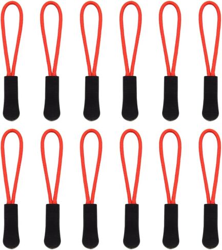 Yosawa 50 Pieces Zipper Pull Replacement，Nylon Zipper Tags Cord，Zipper Pull Puller for Jackets，Backpacks, Luggage, Purses, Handbags(Red Rope/Black Tip) in Kuwait