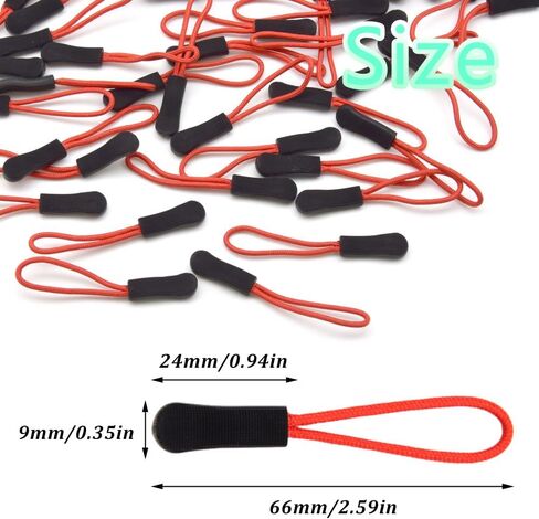 Yosawa 50 Pieces Zipper Pull Replacement，Nylon Zipper Tags Cord，Zipper Pull Puller for Jackets，Backpacks, Luggage, Purses, Handbags(Red Rope/Black Tip) in Kuwait