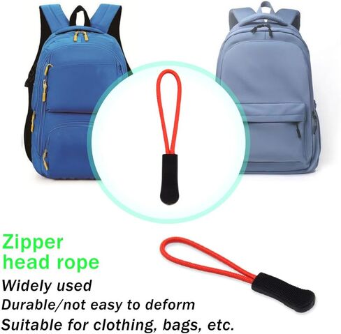 Yosawa 50 Pieces Zipper Pull Replacement，Nylon Zipper Tags Cord，Zipper Pull Puller for Jackets，Backpacks, Luggage, Purses, Handbags(Red Rope/Black Tip) in Kuwait
