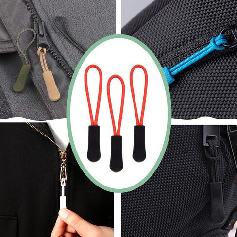 Yosawa 50 Pieces Zipper Pull Replacement，Nylon Zipper Tags Cord，Zipper Pull Puller for Jackets，Backpacks, Luggage, Purses, Handbags(Red Rope/Black Tip) in Kuwait