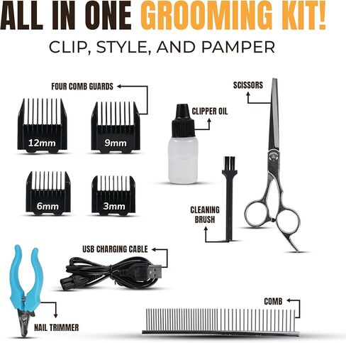 Dog Hair Clipper, Cordless Dog Hair Trimmer, Rechargeable Pet Clipper, Low Noise Waterproof, Integrated Battery Grooming Clipper for Dogs, Cats, Coats (Black) in Saudi Arabia