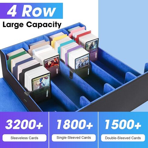 Card Organizer Box, 3000+Trading Card Storage Box, PU Leather Card Organizer Box With 24 Dividers, Magnetic Closure, 4 Supporters, Card Holder Box For Game Sports Card,Blue in Saudi Arabia