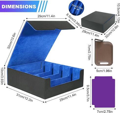 Card Organizer Box, 3000+Trading Card Storage Box, PU Leather Card Organizer Box With 24 Dividers, Magnetic Closure, 4 Supporters, Card Holder Box For Game Sports Card,Blue in Saudi Arabia