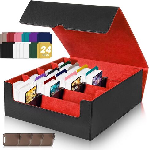 Card Organizer Box, 3000+Trading Card Storage Box, PU Leather Card Organizer Box With 24 Dividers, Magnetic Closure, 4 Supporters, Card Holder Box For Game Sports Card,Blue in Saudi Arabia