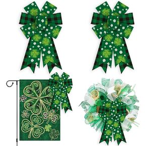 Alibbon 2 Pcs St. Patrick's Day Bows for Wreaths, St Patrick's Day Wreath Bows, Green Buffalo Plaid Bows for Front Door, St. Patrick's Day Decor, Craft Bows for Parade Indoor Outdoor Party Decor in Kuwait