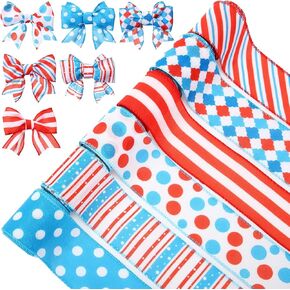 Yunlly 6 Roll 30 Yards Red and Blue Ribbon, Ribbon Wired 2.5 Inch Wide, Classroom Birthday Decorations for Read Across Anmerica DIY Crafts Material Supplies Decorate Gifts