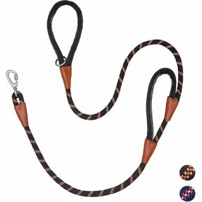 Dog Leash Heavy Duty 5ft, Double Handle Dog Leash with Padded Handle for Traffic Control, Reflective Rope Leashes with Carabiner for Large and Medium Dogs Night Control Safety Training (Black)