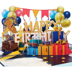 3D Birthday Card - Rainbow Theme, Pop Up Birthday Greeting Cards, Pop Up Birthday Cards, Happy Birthday Cards, for Kids Family Friends, Envelope Included.