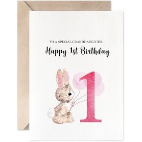 MAGJUCHE Rabbit Happy 1st Birthday To a Special Granddaughter, Pink Cute Baby Girl First Birthday Card Gift
