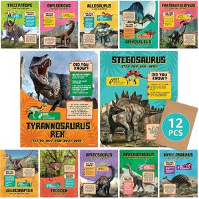 Decorably 12 Dinosaur Posters for Boys Room, 8x10in Matte-Laminated Educational Dinosaur Classroom Decorations