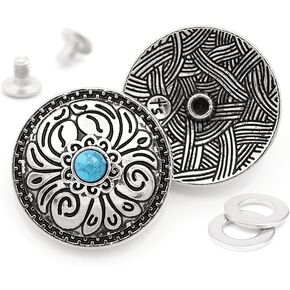 CRAFTMEMORE 2pcs 1 Inch Coin Concho Navajo Faux Turquoise Flower Leather Craft Ornament CHS07