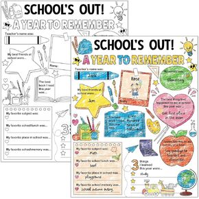 CHUNNIN 40Pcs Color Your Own Summer End of School Year Classroom Posters Painting My School Year Posters All About My School Year Posters Student Gift for Kids Kindergarten Preschool Supplies
