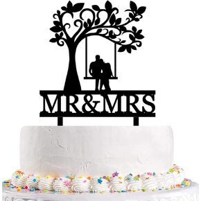 Funny Wedding Cake Topper - The Bride and Groom Sitting in Swing Under Tree, Romantic Shower/Anniversary Topper (Tree & Swing)