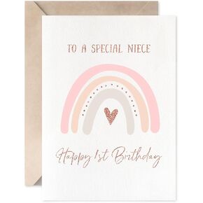 MAGJUCHE Rainbow First Birthday Card For Niece, Rose Gold Boho Girl 1st Birthday Card From Uncle Auntie