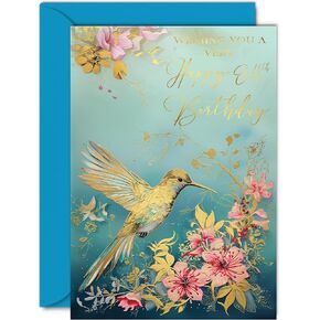 Beautiful Gold Birthday Cards for Mom - Wonderful Golden Birds Hummingbird - Elegant Traditional Pretty Birthday Card for Mom from Son Daughter, A5 Mother Gorgeous Greeting Cards Gift