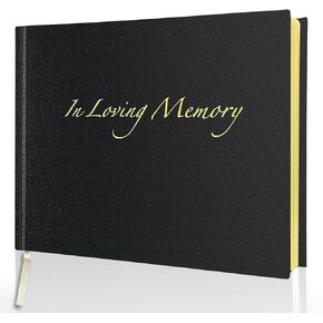 In Loving Memory Funeral Guest Book - 192 Pages with Gold Gilt Pages & Storage Box - Hardcover Memorial Book with 2304 Message Lines & Keepsake Pocket - For Funeral Services (Black, 8.9"x6.7")