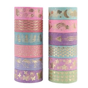 12 Rolls Gold Washi Tape Set, 15mm Cute Patterns Skinny Masking Tape, Decorative Tape for Arts, DIY Crafts, Journals, Planners, Scrapbook, Wrapping
