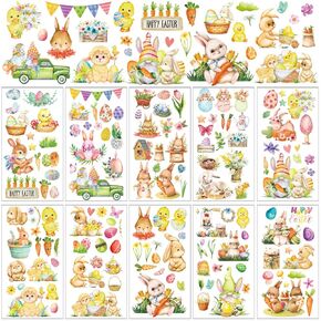 10 Sheet Easter Rub on Transfer for Crafts Watercolor Bunny Rabbit Floral Egg Rub on Transfer Furniture Stickers Decal for Spring DIY Crafts Home Office School Decor, 5.9 x 11.8 Inch