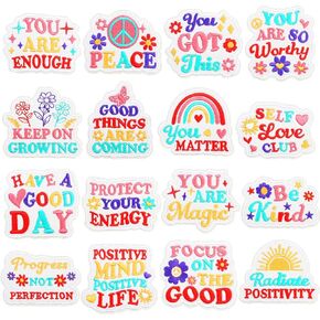 17pcs Positive Affirmations Patches, Boho Inspirational Words Patches Iron/Sew on, Christian Vintage Applique for Dress, Clothes, Hat, Backpack, Jeans
