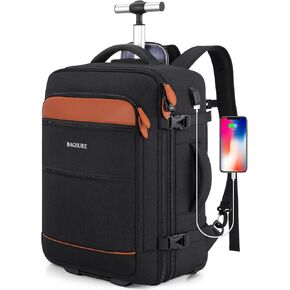 Bagsure Rolling Backpack for Men and Women, Travel Backpack with Wheels, 17.3 Inch Carry-On Laptop Backpack for Business and Work, Large Capacity Rolling