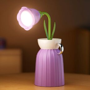 Rose Flower Desk Lamp - Infinite Dimming, Trichromatic Temperature, Rechargeable, Brightness Memory - Creative Decorative Ornaments with Adjustable Flowers (Pink)