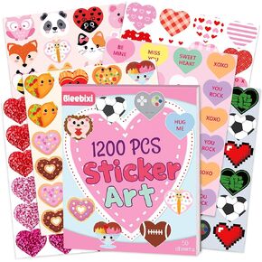 1200pcs Valentines Heart Stickers for Kids Valentines Day Gifts for Kids, Valentine's Day Heart Stickers Book for Girls Boys Teens, 100th Day of Shirt Project