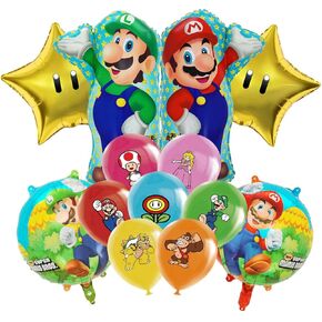 27 Pcs Mario Balloon set, 6 Foil Balloons and 21 latex balloon for Mario Birthday Party Baby Shower Decorations