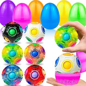 6 Pack 4" Jumbo Easter Eggs Filled with Spinner Rainbow Puzzle Balls, DIY Easter Eggs with Stress Relief Fidget Toys for Kids Boys Girls Easter Basket Stuffers Fillers Gift Party Favors Easter Hunt