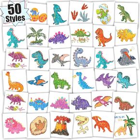 Partywind 50 Styles Glitter Dinosaur Tattoos Party Supplies for Kids, Dinosaur Temporary Tattoos for Boys Goodie Bag Stuffers, Dinosaur Birthday Party Decorations for Children