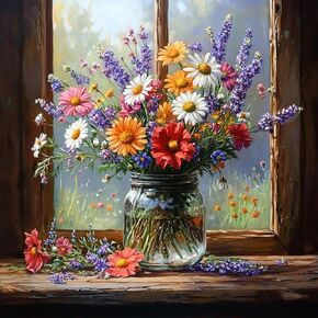 BXXRBX Diamond Art Kits for Adults Flowers- Flower Diamond Painting Kits, DIY 5D Full Round Drill Gem Art Floral for Great Home Wall Decor and Gift 14x14 in