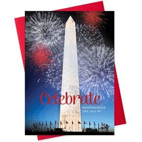 CEO Cards - July 4th Greeting Cards (Washington Monument), 5x7 Inches, 25 Cards & 26 Red Envelopes (JF1501)