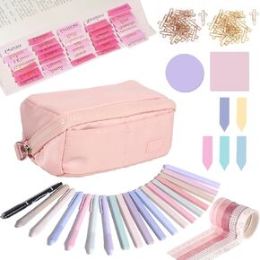 NEWEST Bible Journaling Kit, Bible Study Supplies, No Bleed Bible Highlighters and Bible Pens, Pink Bible Tabs and Pencil Case, Aesthetic Bible Study Tools, Christian Gifts for Women