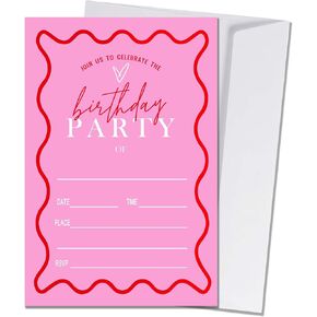 Pink Birthday Party Invitations for Girls Pink Silver Invite Birthday Party Invite for Girls Besties Woman 20 Invite Cards with Envelopes-Birthday Party Supplies(4×6inches)-C03